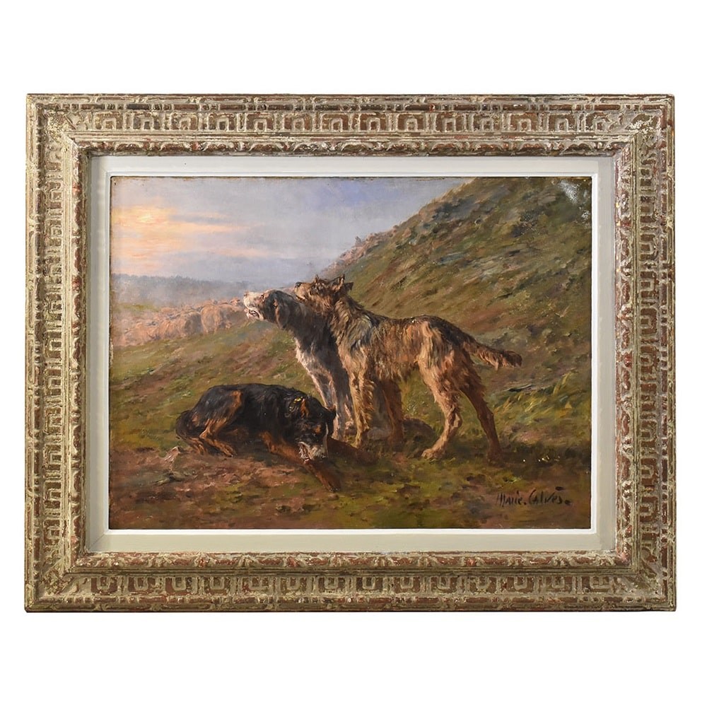 QA585 1 antique oil painting dogs portraits painting XIX century.jpg